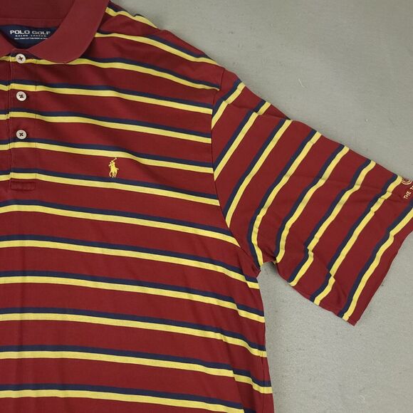 Polo Golf Ralph Lauren Polo Shirt Mens XL Red Yellow Navy Stripe Cotton Blend - Picture 6 of 11